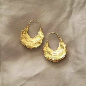 Gold Textured Crescent Clasp Dangle Earrings